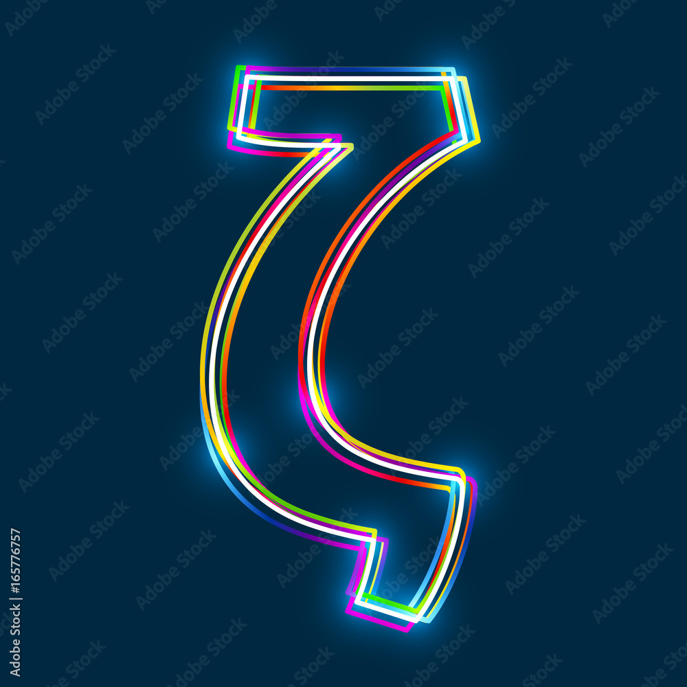 Poster greek small letter zeta - vector multicolored outline font with glowing effect isolated on blue back
