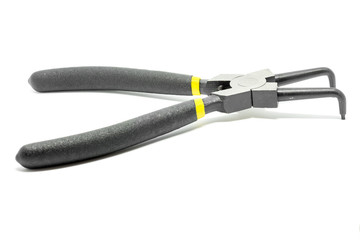 Black open and handled pliers  on a white background.Tools series.
