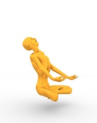 Posing horrified zombie. Golden metallic material. Undead man sit in meditation pose. 3D rendering.