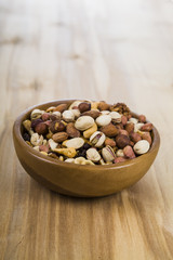 Nuts in a wooden bowl