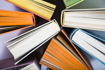 Multicolored books, top view