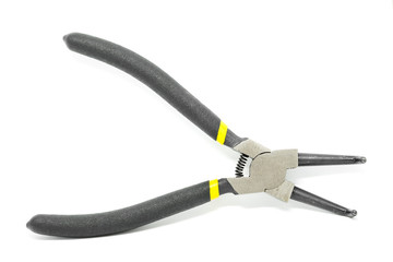 Black open and handled pliers  on a white background.Tools series.
