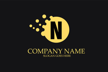N Letter Logo Design with Yellow Dots