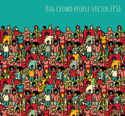 Crowd big group people seamless pattern and sky.