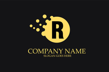 R  Letter Logo Design with Yellow Dots