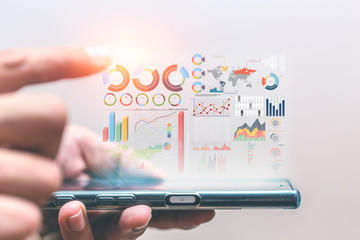 business data infomation bring out from smartphone concept.