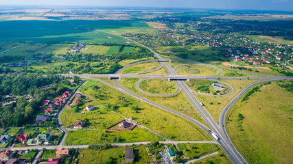 Landscape road and field view from above