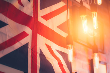 hang light bulb with british flag style countryside home decoration vintage interior style.