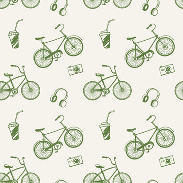 Seamless Pattern with hand-drawn Bicycles 