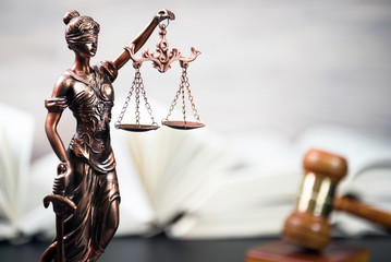 Symbols for balance and power in law and court, selected focus, narrow depth of field