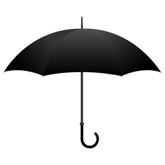 Black open umbrella mockup isolated on white background. Vector illustration