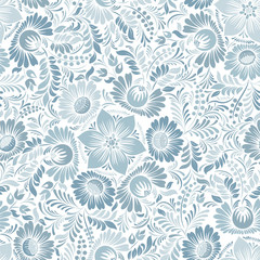 Seamless background with floral patterns. Summer ornament. Vintage Pattern. Elements of flowers and leaves. Vector illustration. Used for wallpaper, printing on the packaging paper, textiles.