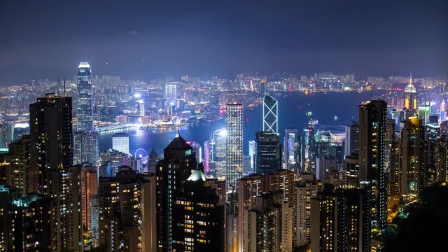 The peak, Hong Kong, 28 May 2017 -:Time lapse of Skyline in Hong Kong at night