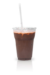 Iced coffee or mocha cup on white background with clipping path