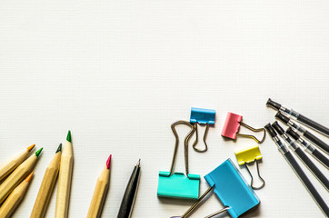 stationary close-up. school supplies on white