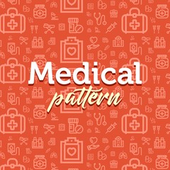 Fototapeta na wymiar Medical pattern illustration with vector outline simple flat icons on texture background