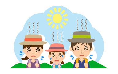 熱中症の親子（父、母、娘）