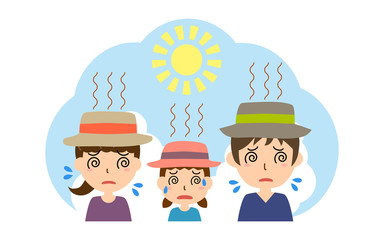 熱中症の親子（父、母、娘）