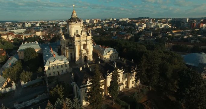 Aerial old city Lviv, Ukraine