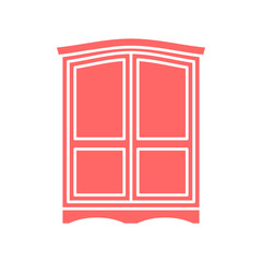 Wardrobe pink icon. Furniture for clothes. Vintage Cabinet. Old retro chest of drawers