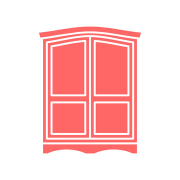 recommend clip art: Wardrobe pink icon. Furniture for clothes. Vintage Cabinet. Old retro chest of drawers