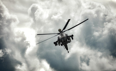 Modern russian attack helicopter with with weapons