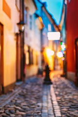 Riga, Latvia. Abstract Blurred Boke Bokeh Background Of Troksnu Street