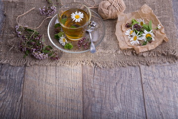 Chamomile tea. Rustic style