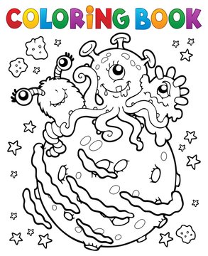 Coloring book three aliens on planet