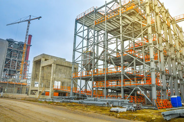 building site, construction of concrete designs, iron frame constructions