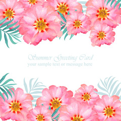 Pink floral card Vector. delicate summer card. Springtime fresh natural composition