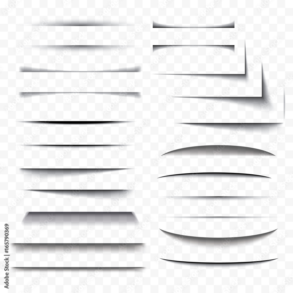 Wall mural realistic paper shadow effect set transparent with soft edges isolated on checkered background. elem