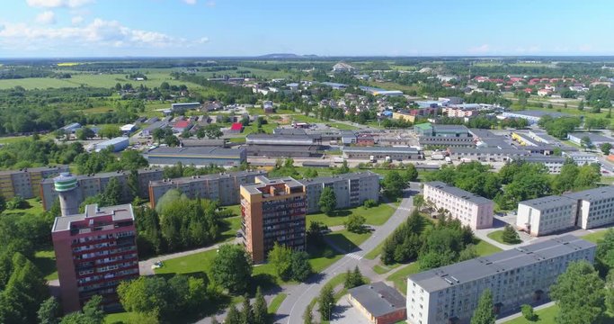 City landscape with modern buildings. Aerial footage.