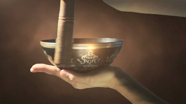 Tibetan singing bowl music meditation by hand rotation with healing and mantra vibration which is called Om mani padme hum