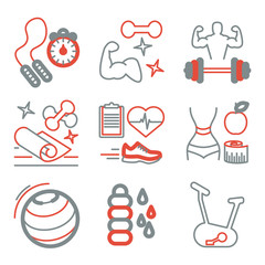 Fitness line art icons for your design