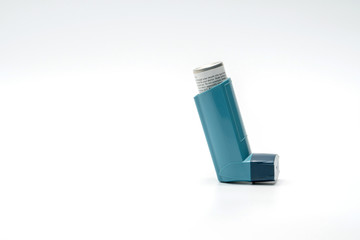 Asthma inhaler isolated on white background, reliever - obrazy, fototapety, plakaty