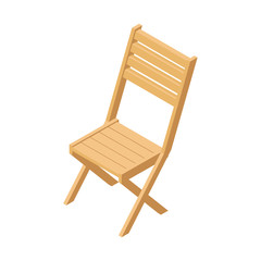 folding wooden chair.furniture for garden and home, folding chair with backrest.vector illustration in isometric isolated from white background