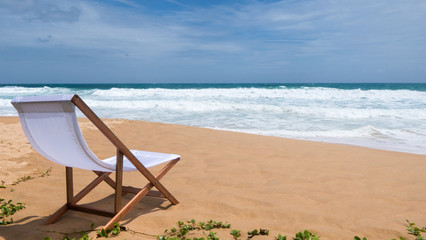 Fototapeta na wymiar Beach Chair, White Fabric on Karon Beach, Phuket, Thailand