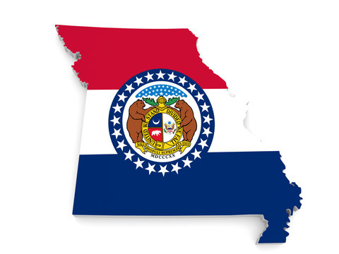 Geographic border map and flag of Missouri state isolated on a white background, 3D rendering