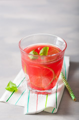 watermelon lemonade with lime and mint, summer refreshing drink