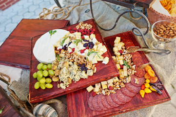Amazingly-looking delicious dishes on wedding banquet.