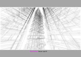 building structure architecture abstract drawing, 3d illustration vector