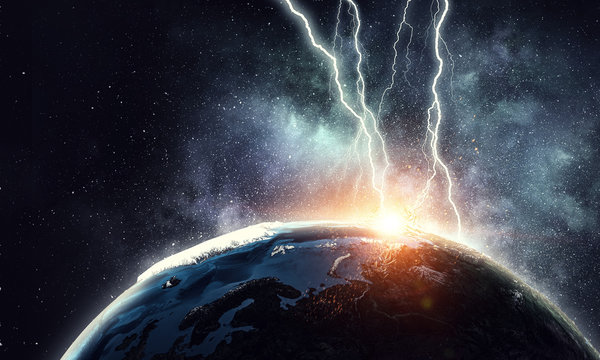 Lightning Striking Earth Planet