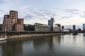Fototapeta na wymiar New Zollhof buildings in Media Harbor in Dusseldorf, Germany