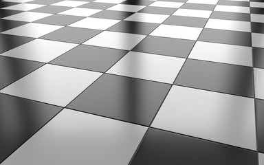 Black and white glossy ceramic tile floor background. 3d rendering