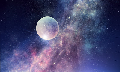 Obraz na płótnie Canvas Starry sky and moon. Mixed media