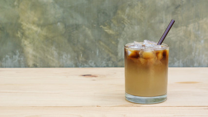iced coffee on a wooden table.