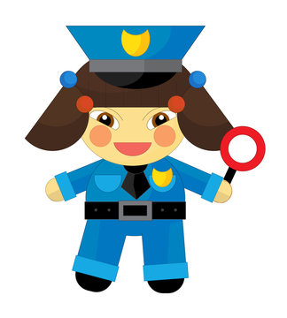 Cartoon character - policeman girl - illustration for the children