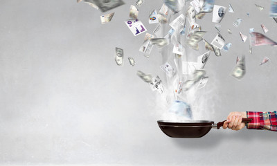 Pan in hand. Mixed media