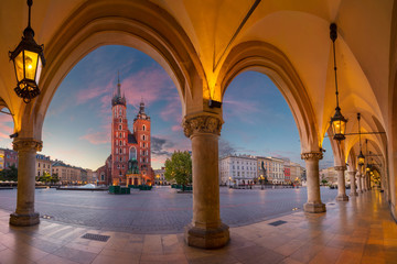 Fototapeta Krakow. Image of Krakow Market square, Poland during sunrise. obraz